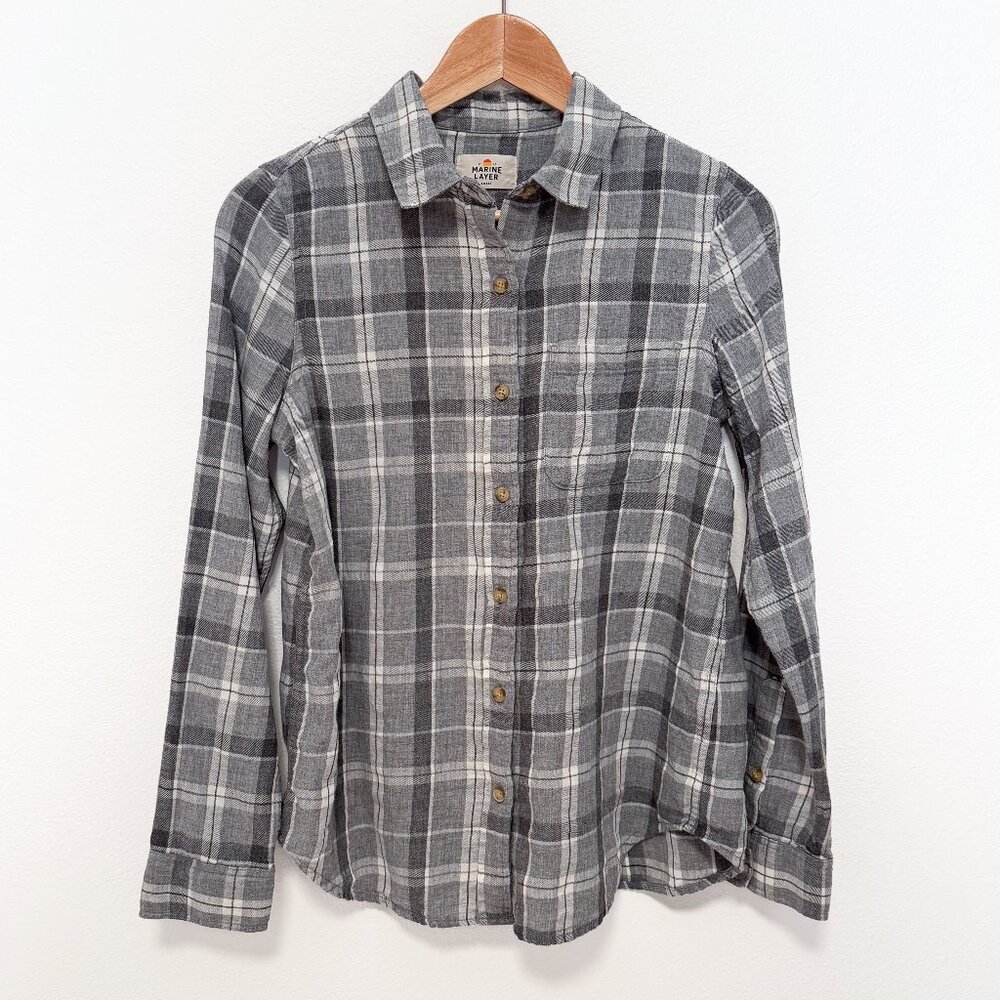 Marine Layer Gray Plaid Flannel Long Sleeve Button Front Shirt Size Small